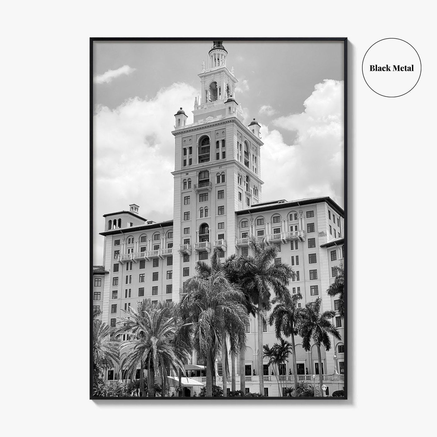 Coral Gables Black and White Fine Art Photo Print, Biltmore Hotel Miami Poster