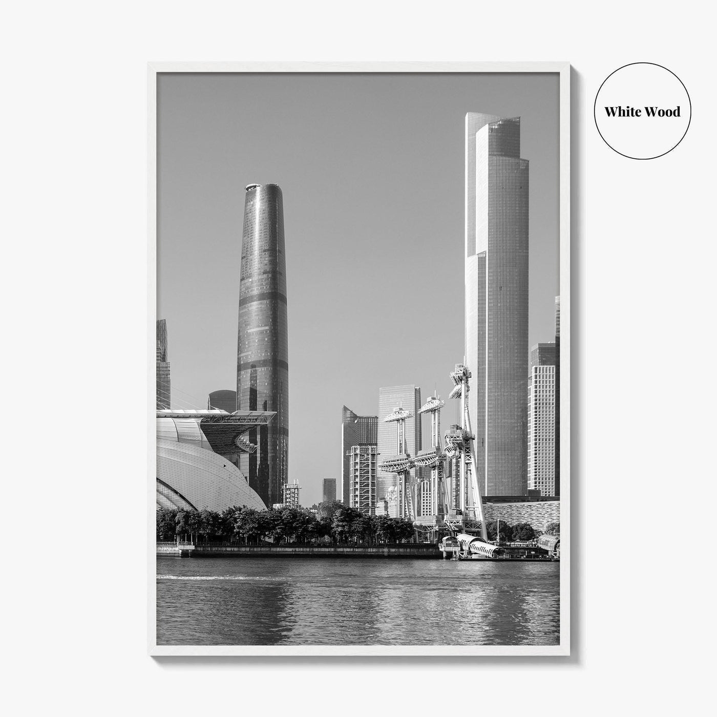 Guangzhou Skyline Black and White Fine Art Photo Print, Pearl River, Guangdong China Poster