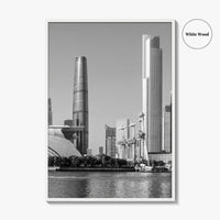 Guangzhou Skyline Black and White Fine Art Photo Print, Pearl River, Guangdong China Poster