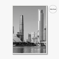 Guangzhou Skyline Black and White Fine Art Photo Print, Pearl River, Guangdong China Poster