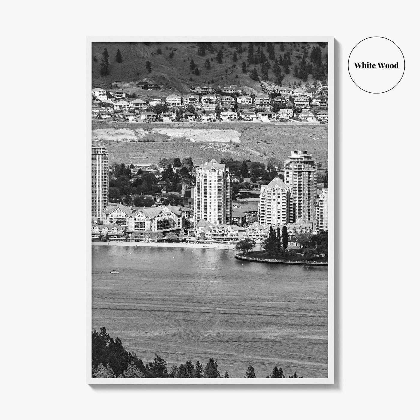 Kelowna Skyline Black and White Fine Art Photo Print, Okanagan Lake, British Columbia Poster