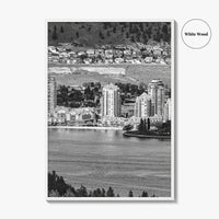 Kelowna Skyline Black and White Fine Art Photo Print, Okanagan Lake, British Columbia Poster