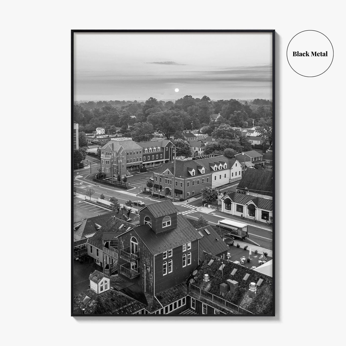 Leesburg Black and White Fine Art Photo Print, Market Station Aerial, Loudoun County Virginia