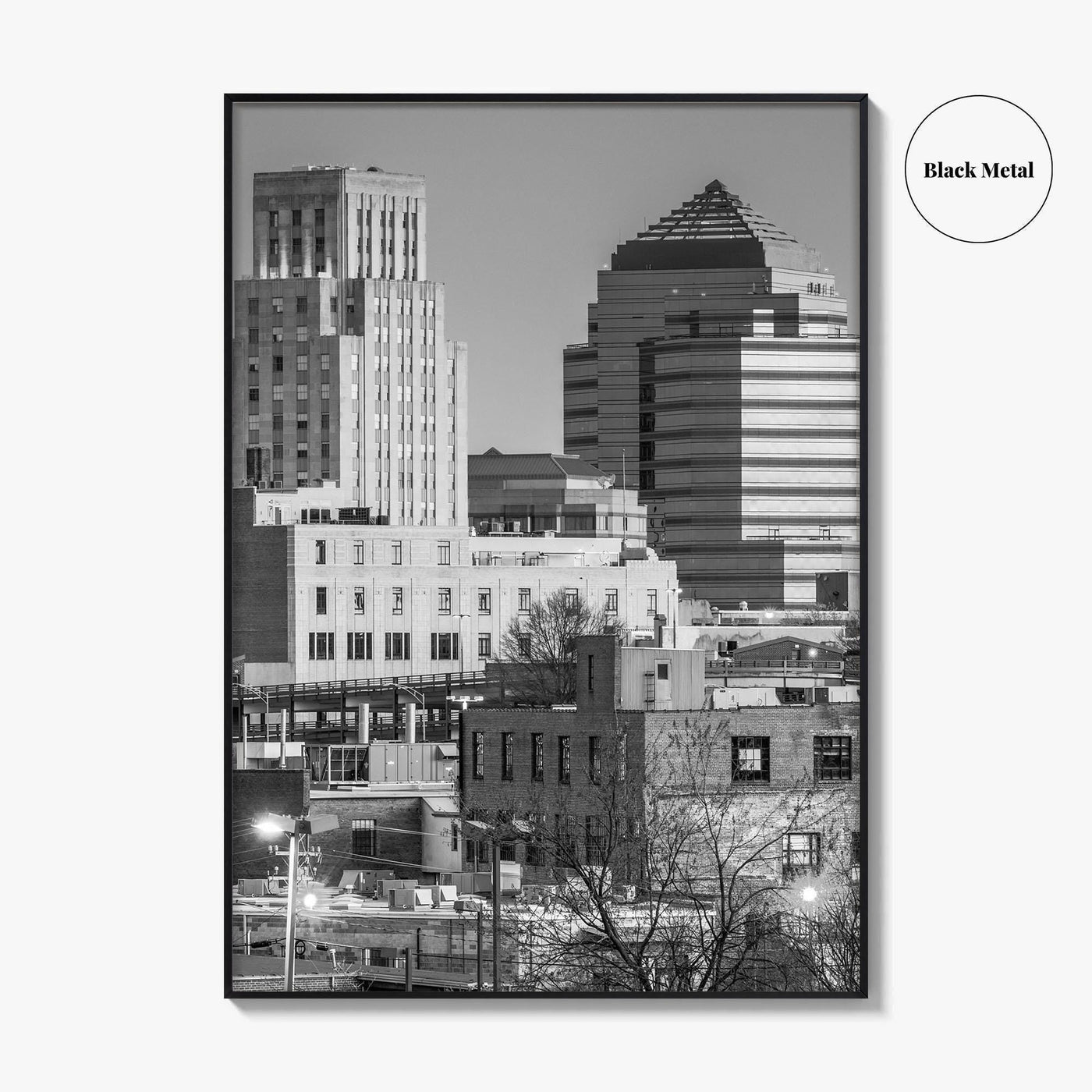 Durham North Carolina Skyline Black and White Fine Art Photo Print, Downtown Poster, USA