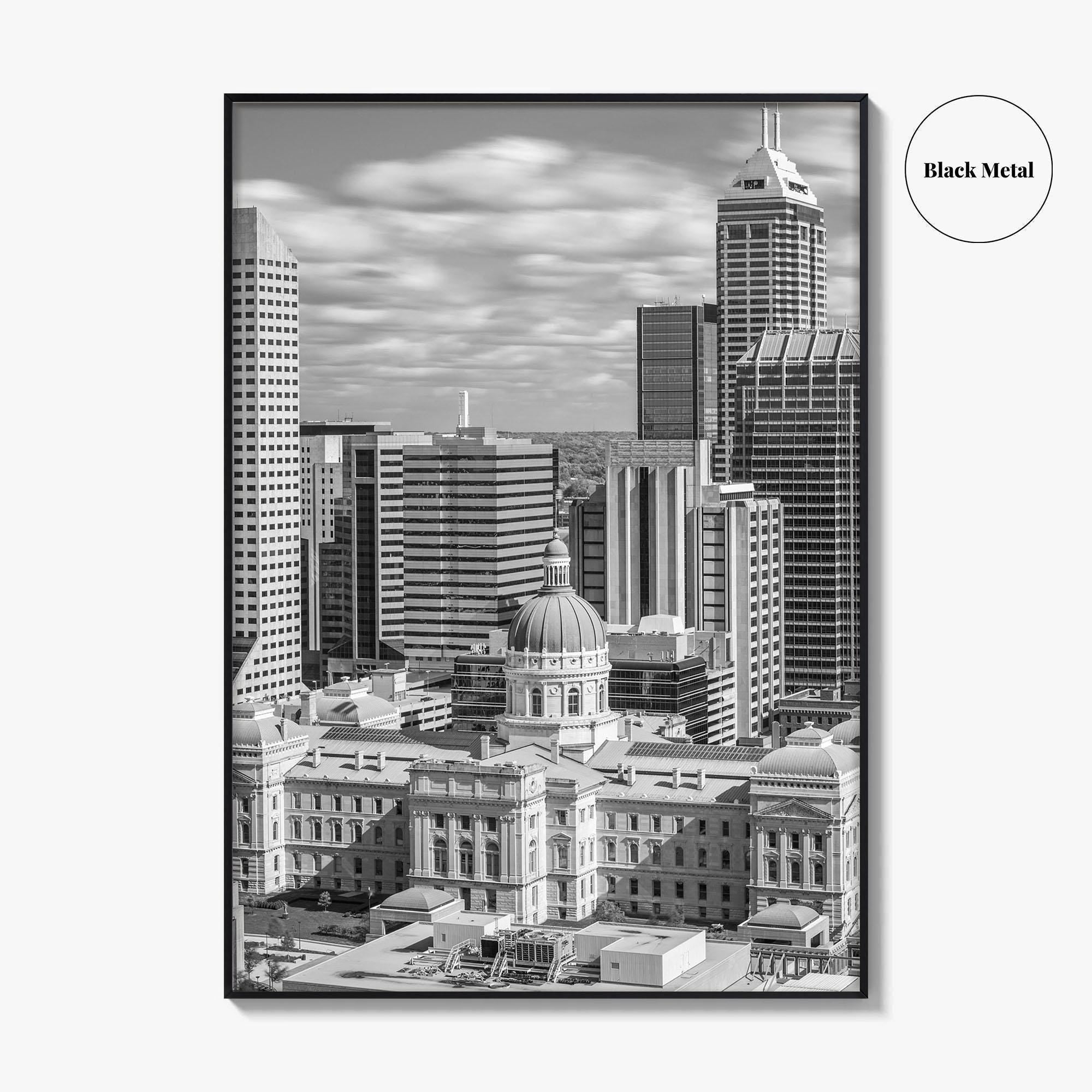 Indianapolis Skyline Black and White Fine Art Photo Print, Indiana State House Poster
