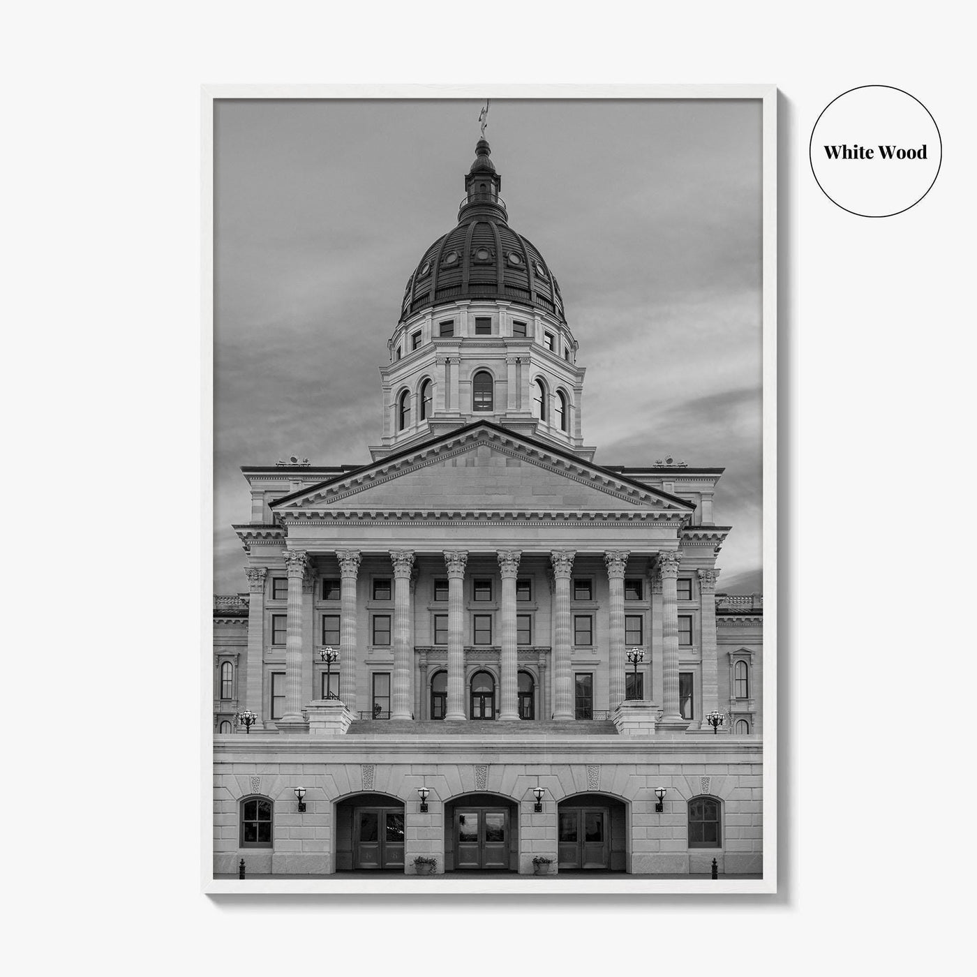 Kansas Black White Fine Art Photo Print, Topeka KS State Capitol Building, USA Poster