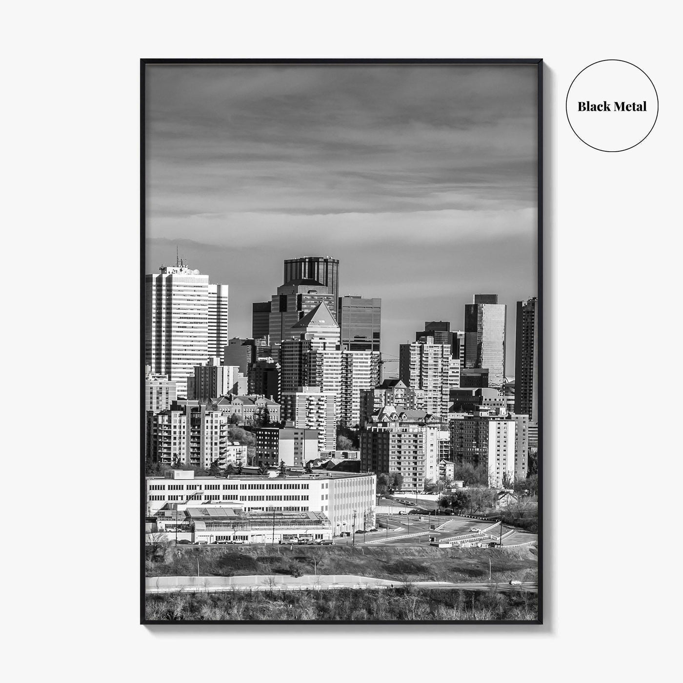 Edmonton Skyline Black and White Fine Art Photo Print, Alberta Canada Wall Decor Poster