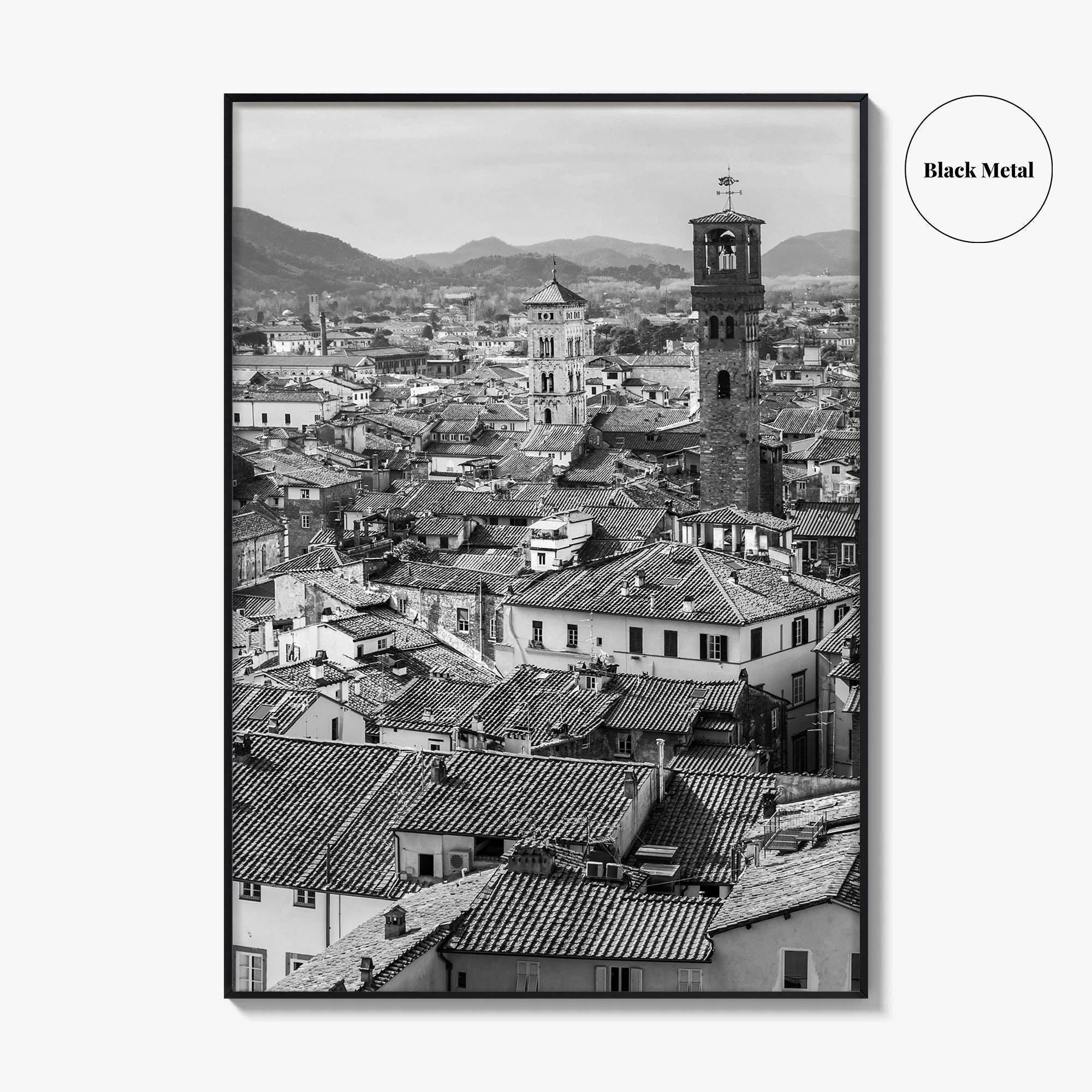 Lucca Black and White Fine Art Photo Print, Tuscany Italy Guinigi Tower View Poster