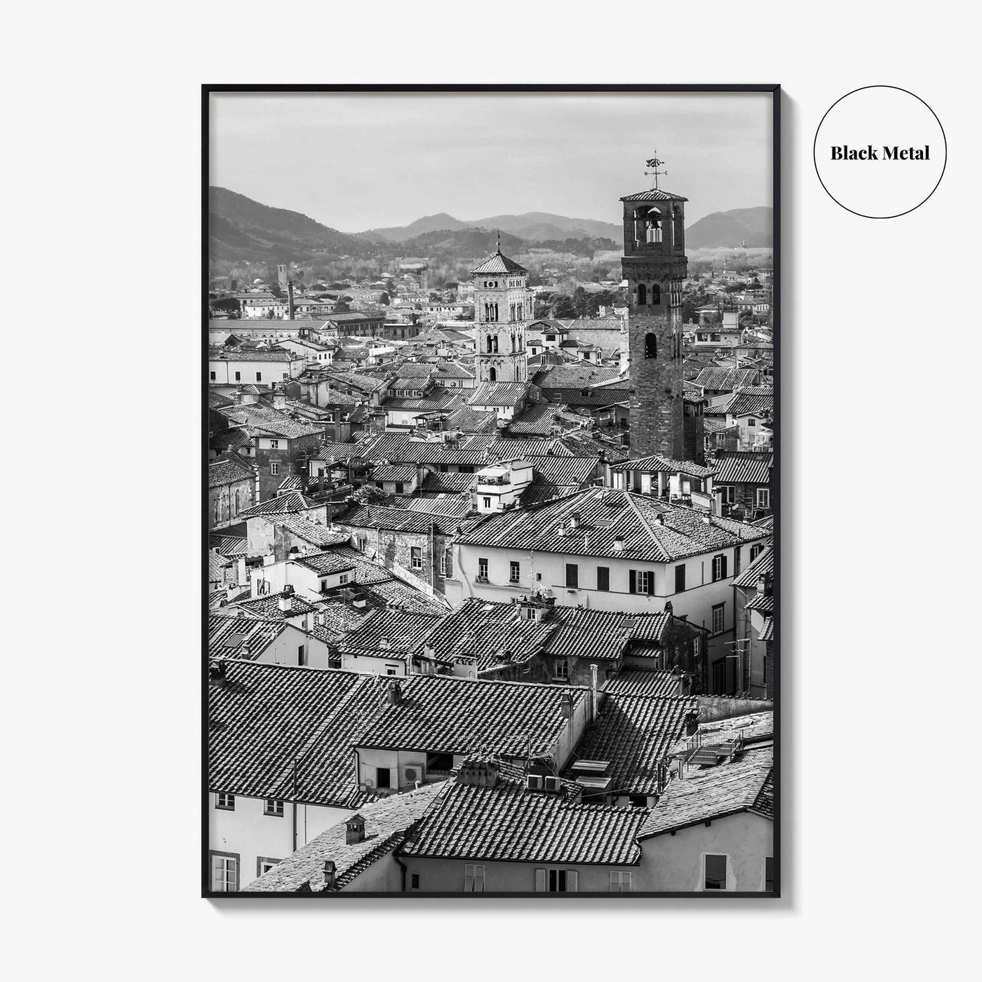 Lucca Black and White Fine Art Photo Print, Tuscany Italy Guinigi Tower View Poster