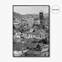 Lucca Black and White Fine Art Photo Print, Tuscany Italy Guinigi Tower View Poster
