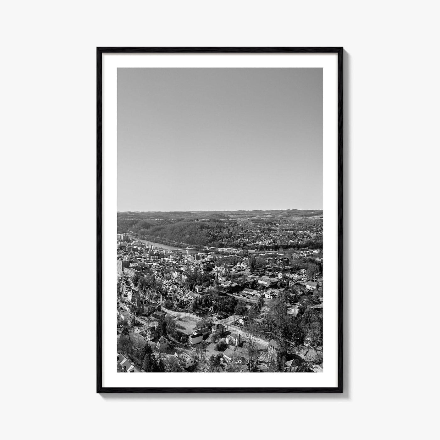 Morgantown Skyline Black and White Fine Art Photo Print, WVU Campus, West Virginia Poster