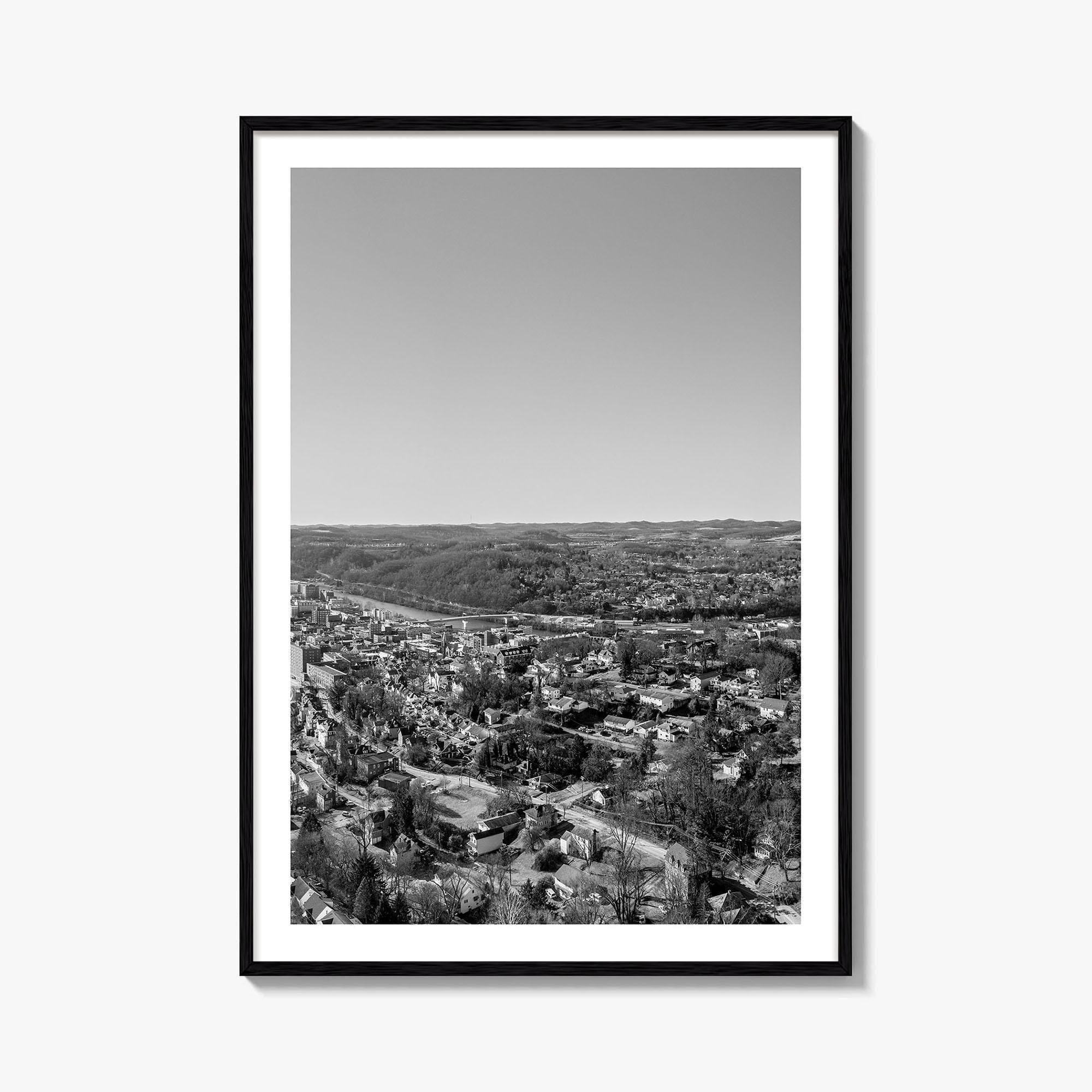 Morgantown Skyline Black and White Fine Art Photo Print, WVU Campus, West Virginia Poster