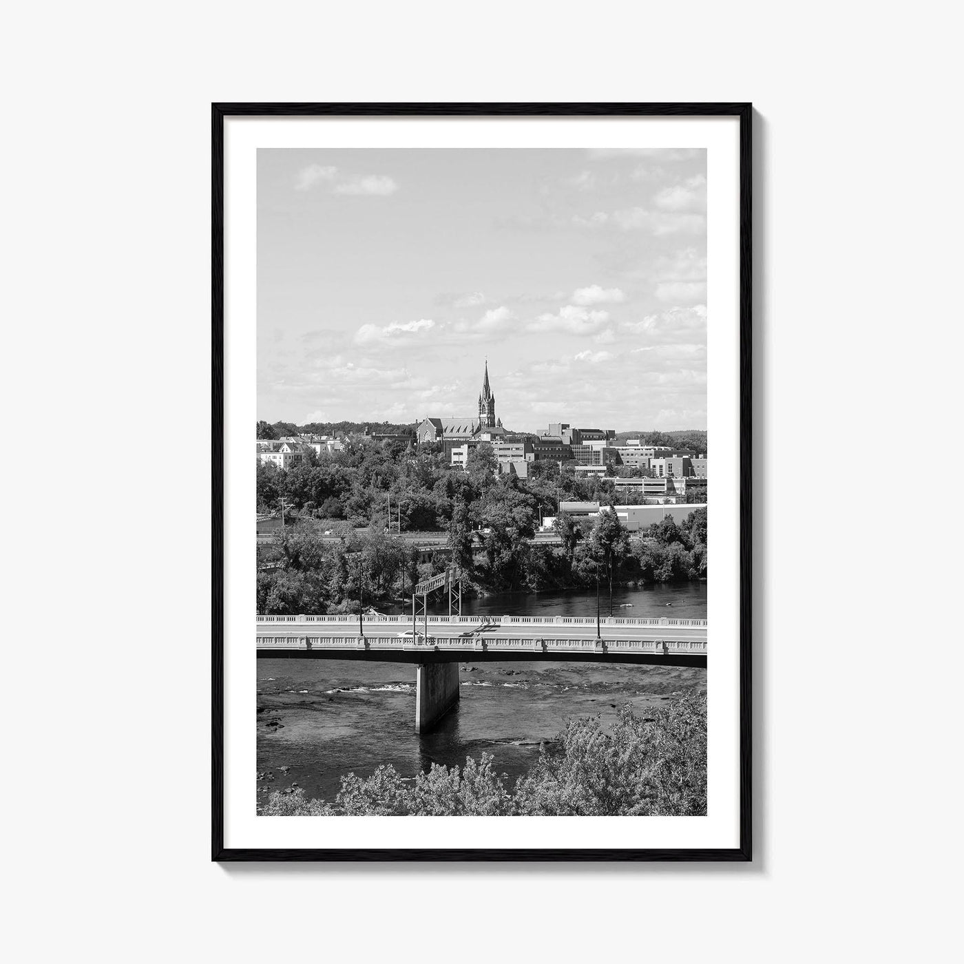Manchester New Hampshire Skyline Black and White Fine Art Photo Print, Poster, Merrimack River