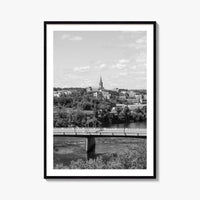 Manchester New Hampshire Skyline Black and White Fine Art Photo Print, Poster, Merrimack River