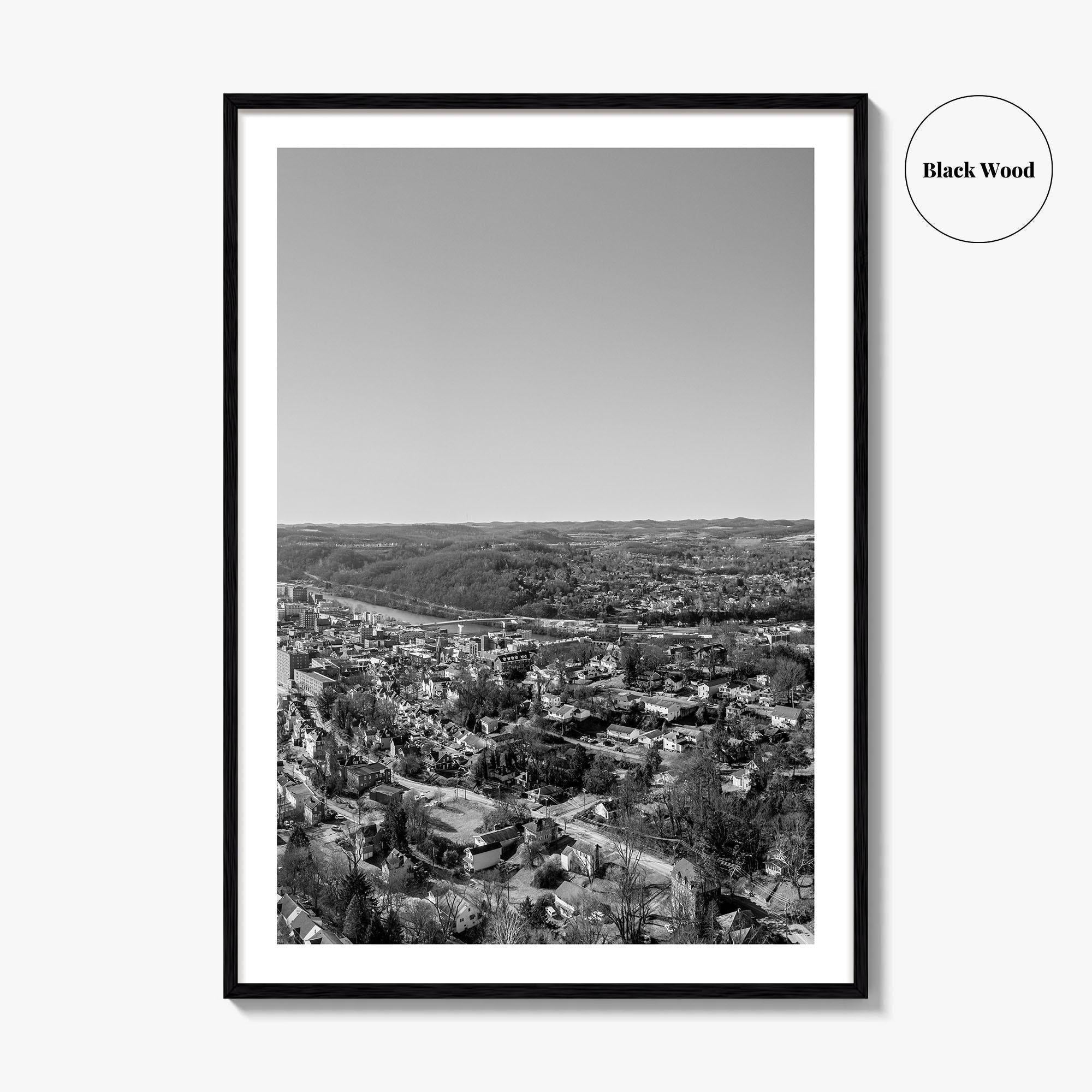 Morgantown Skyline Black and White Fine Art Photo Print, WVU Campus, West Virginia Poster