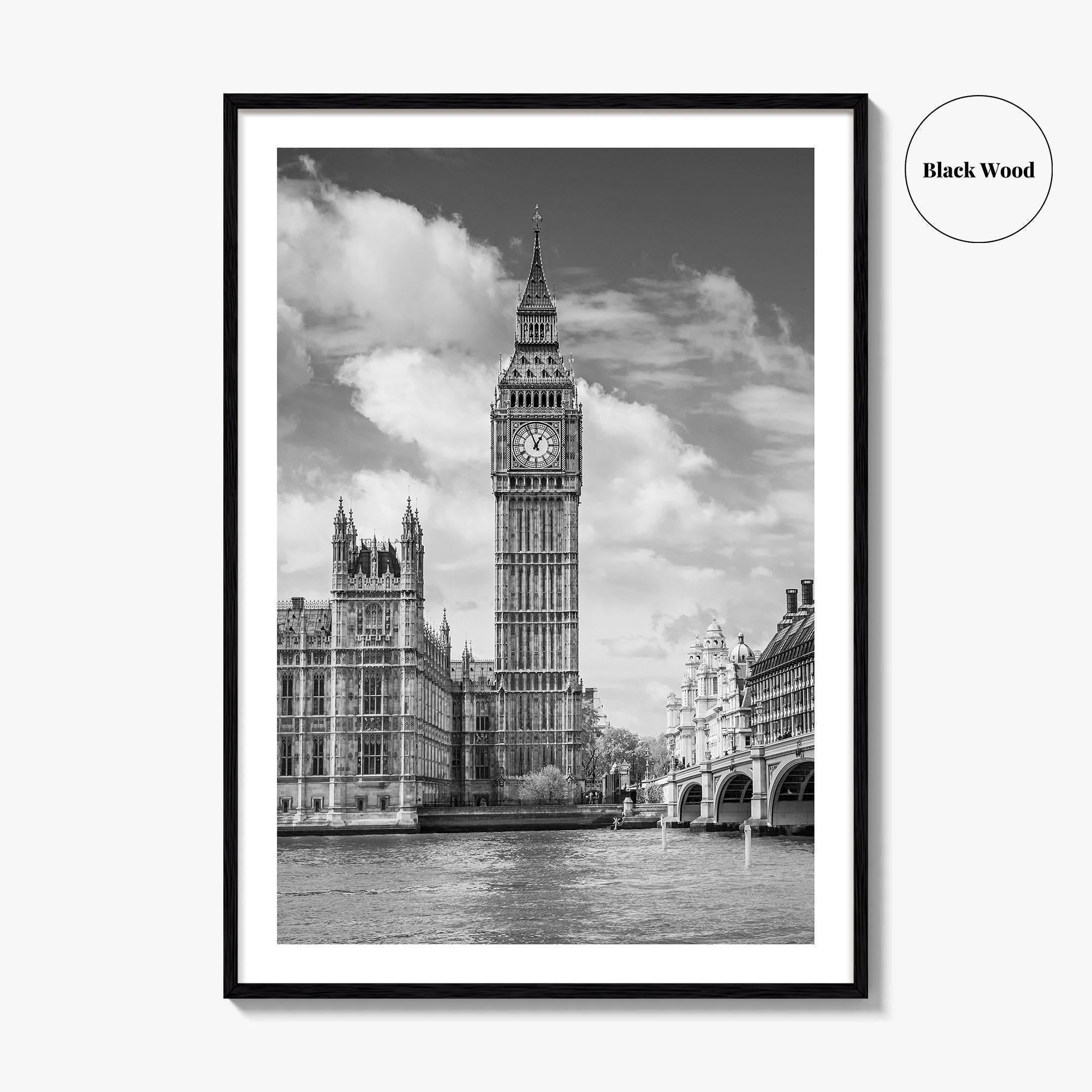 London Black and White Fine Art Photo Print, Big Ben Parliament UK Poster