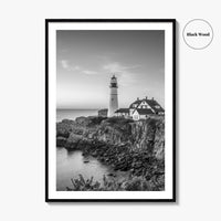 Portland Head Light Maine USA Black and White Fine Art Photo Print, Lighthouse Poster