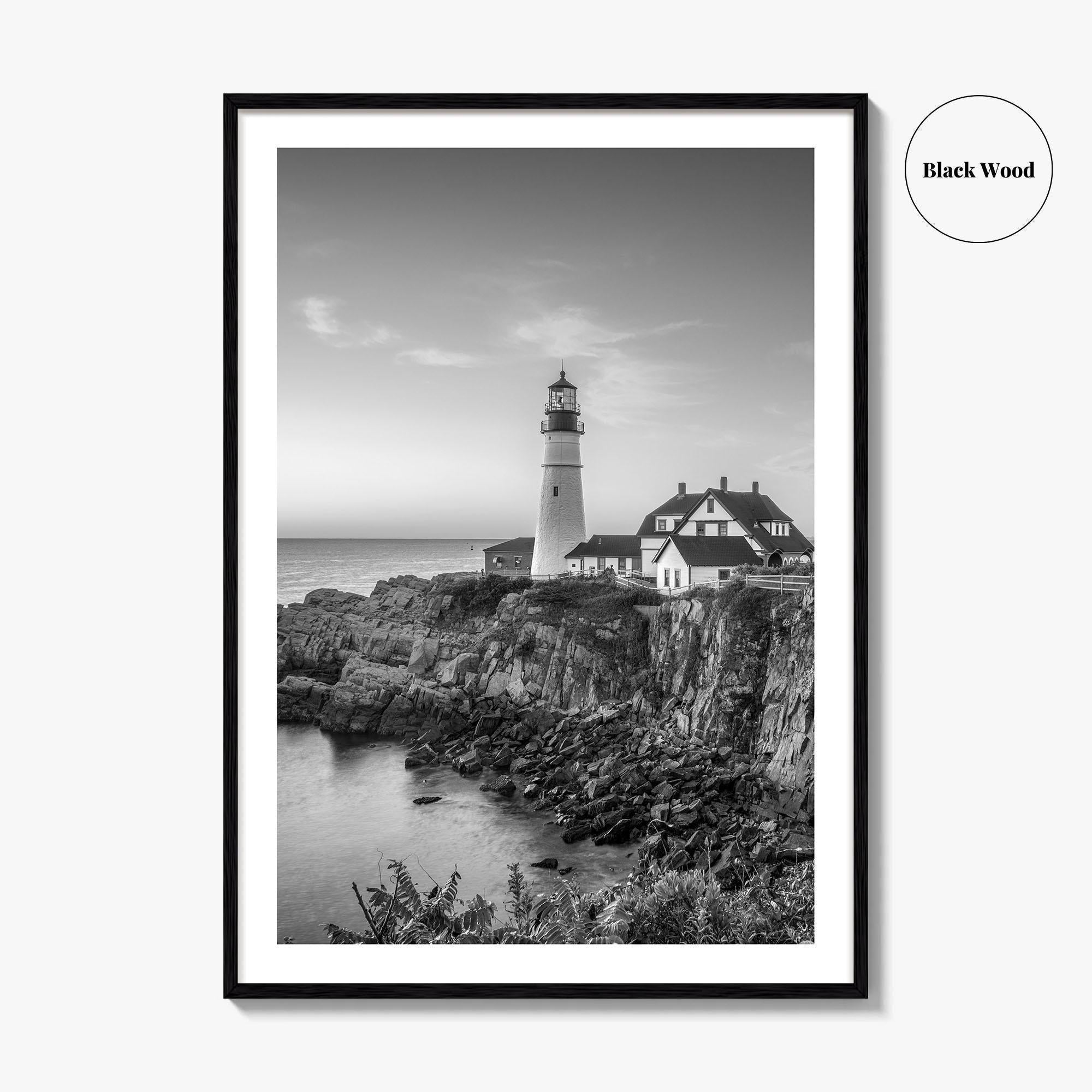 Portland Head Light Maine USA Black and White Fine Art Photo Print, Lighthouse Poster