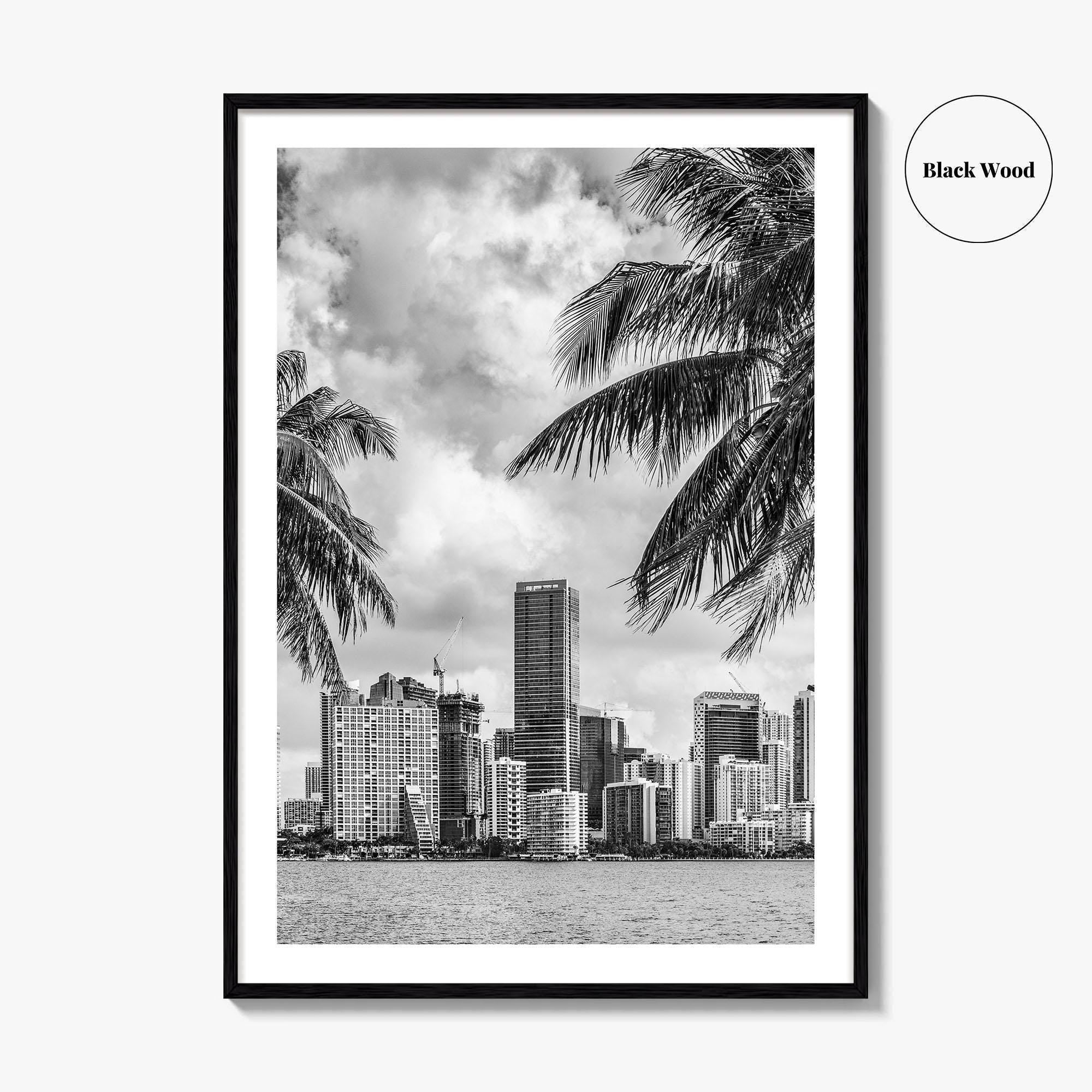 Miami Skyline Black and White Fine Art Photo Print, Florida Downtown Wall Poster, USA