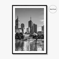 Melbourne Skyline Black and White Fine Art Photo Print, Southbank, Victoria Australia Wall Poster