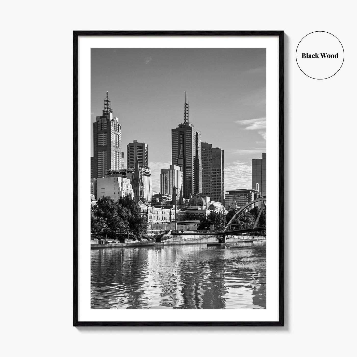 Melbourne Skyline Black and White Fine Art Photo Print, Southbank, Victoria Australia Wall Poster