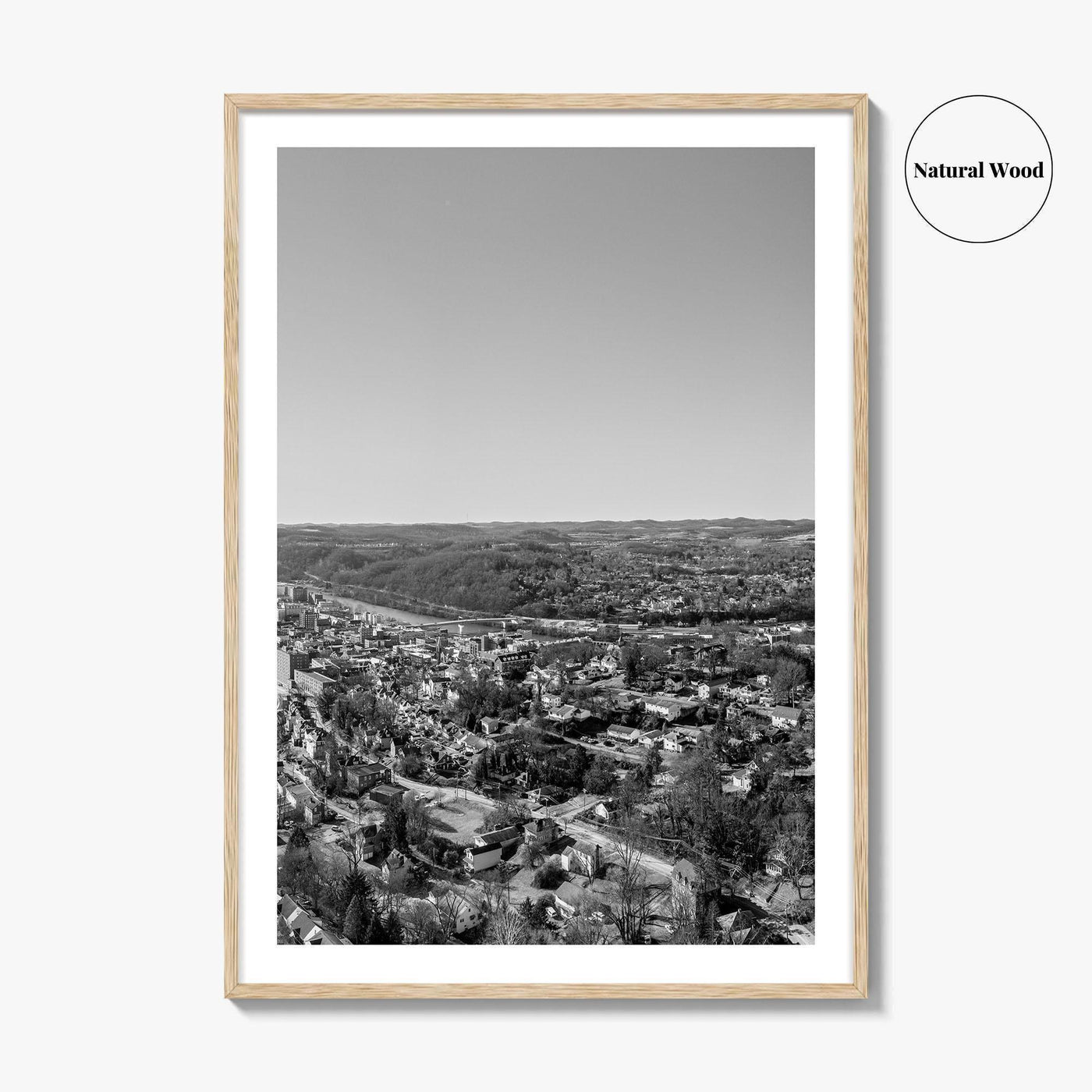 Morgantown Skyline Black and White Fine Art Photo Print, WVU Campus, West Virginia Poster