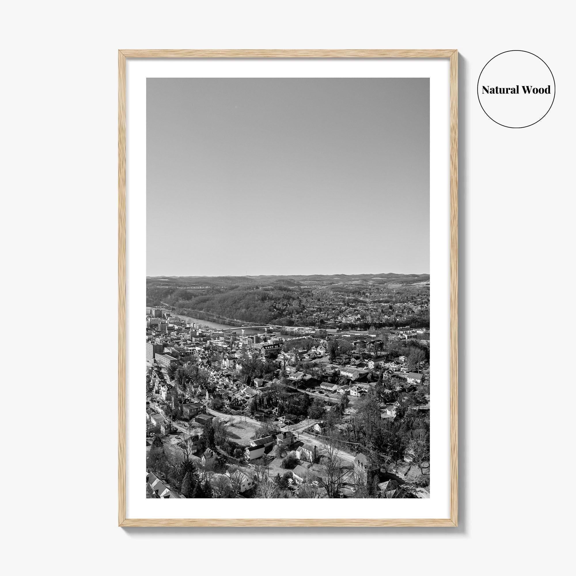 Morgantown Skyline Black and White Fine Art Photo Print, WVU Campus, West Virginia Poster