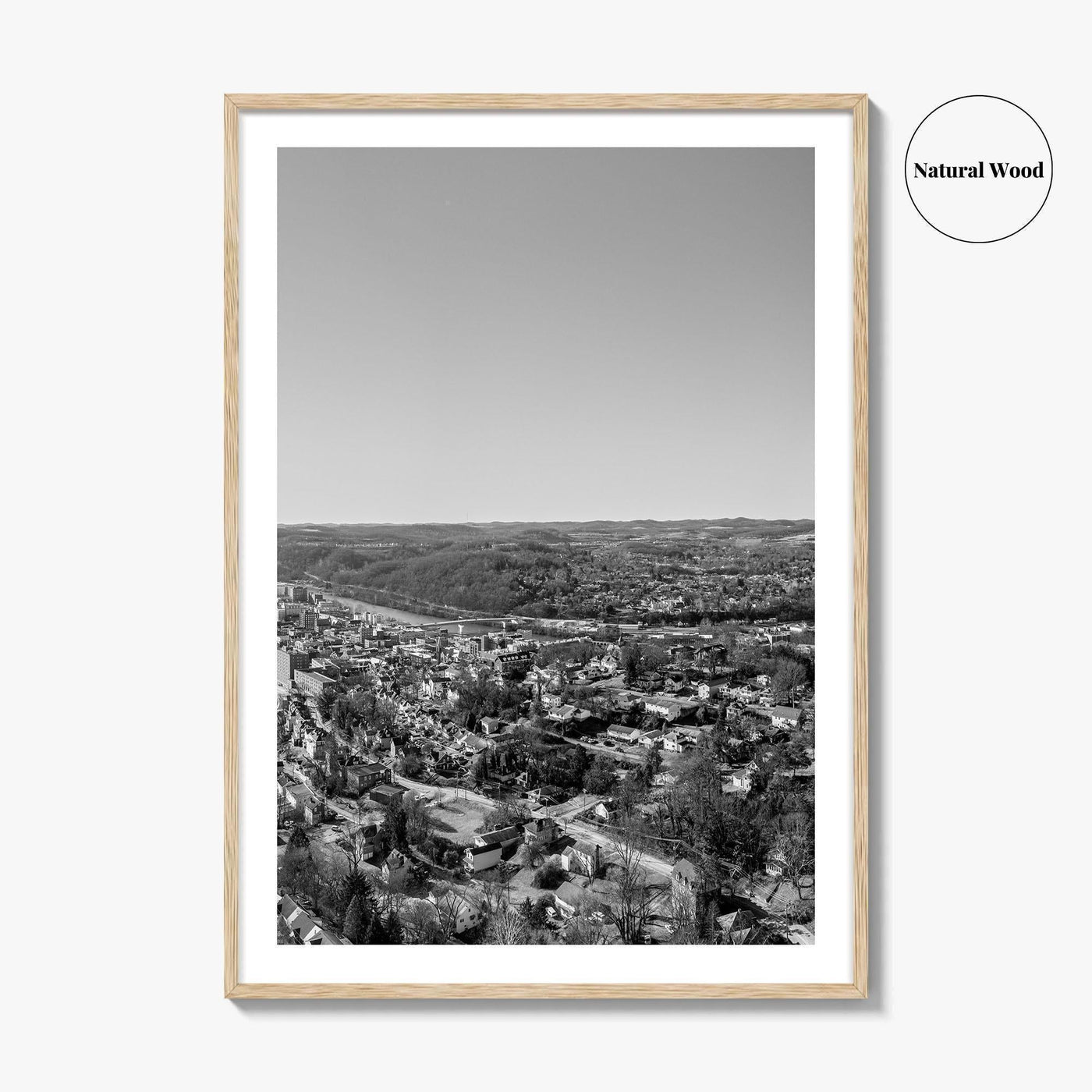 Morgantown Skyline Black and White Fine Art Photo Print, WVU Campus, West Virginia Poster