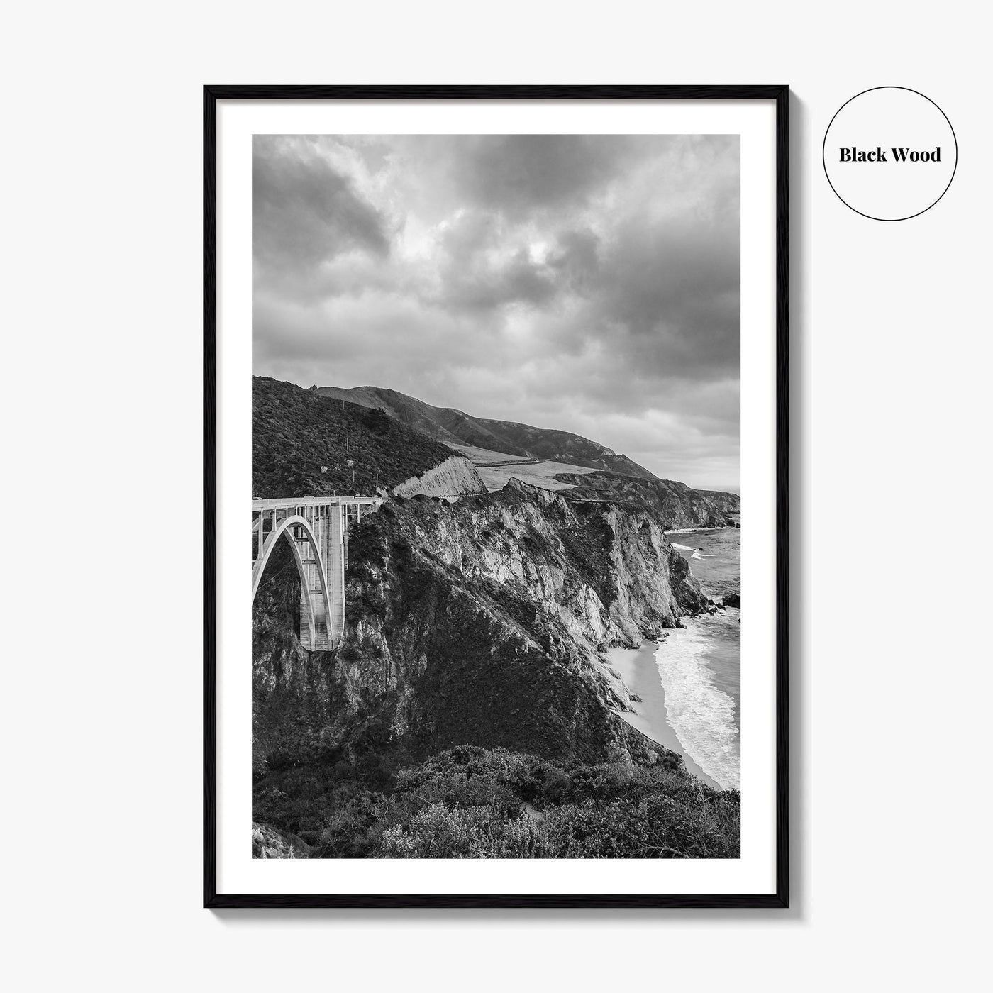 Big Sur Black and White Fine Art Photo Print, Bixby Bridge Poster