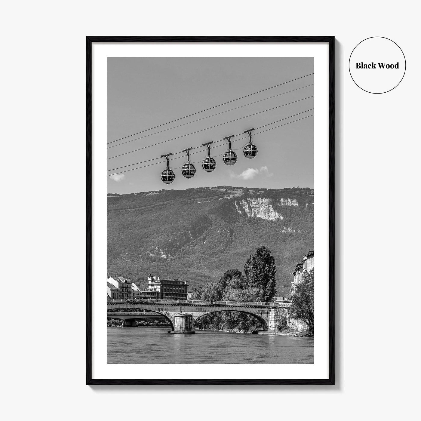 Grenoble Black and White Fine Art Photo Print, Bastille, Isere River Poster