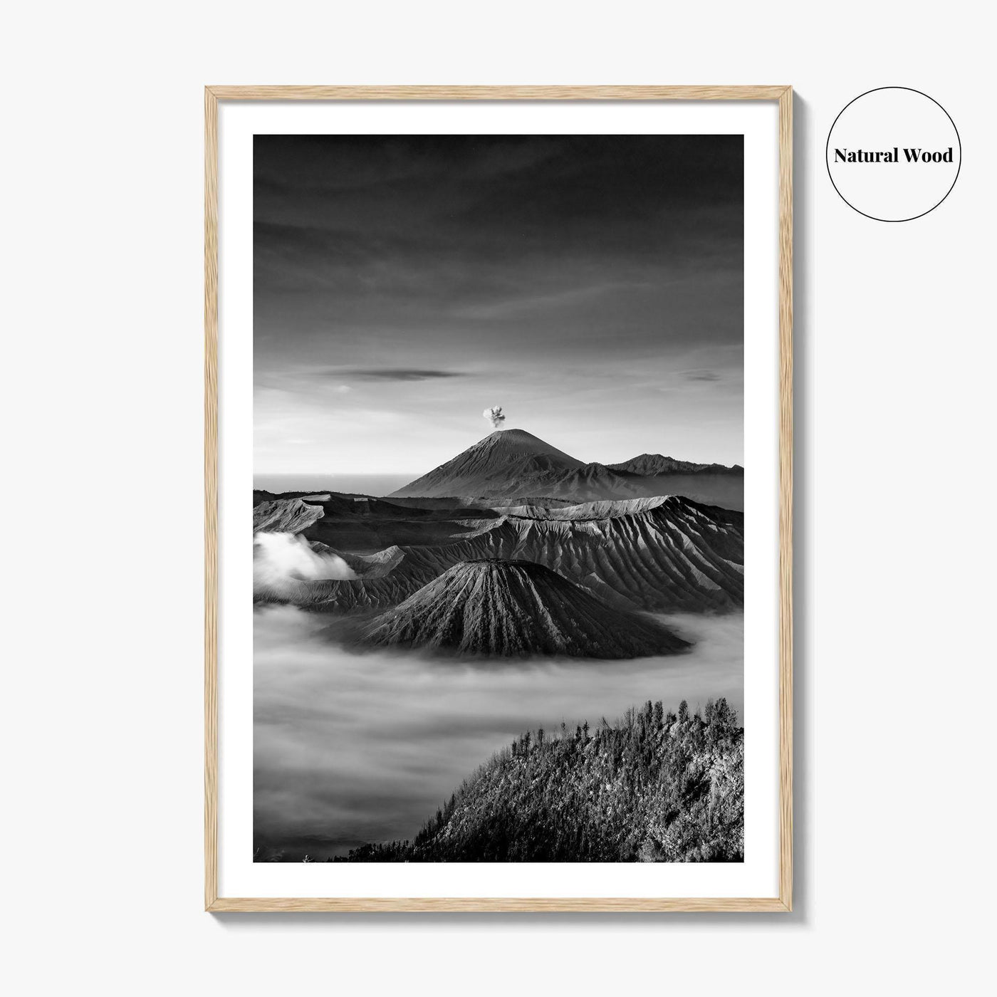 Mount Bromo Black and White Fine Art Photo Print, East Java Volcano Poster