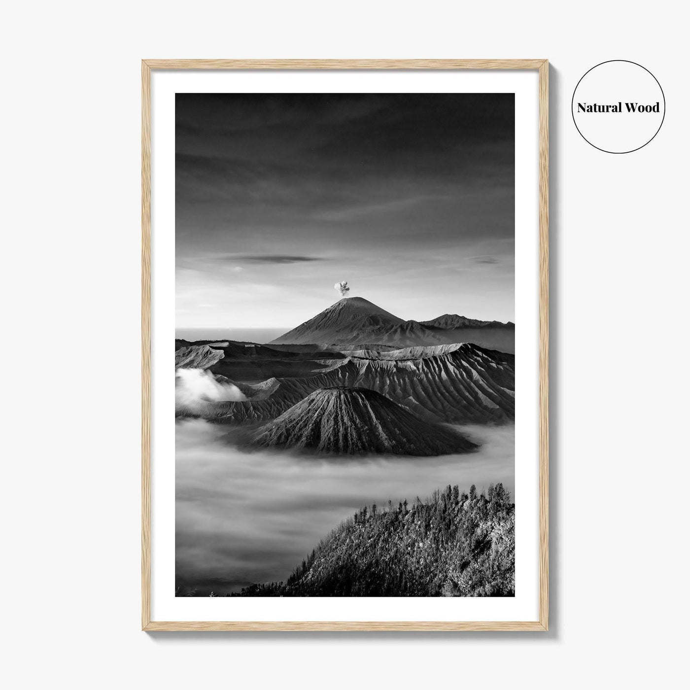 Mount Bromo Black and White Fine Art Photo Print, East Java Volcano Poster