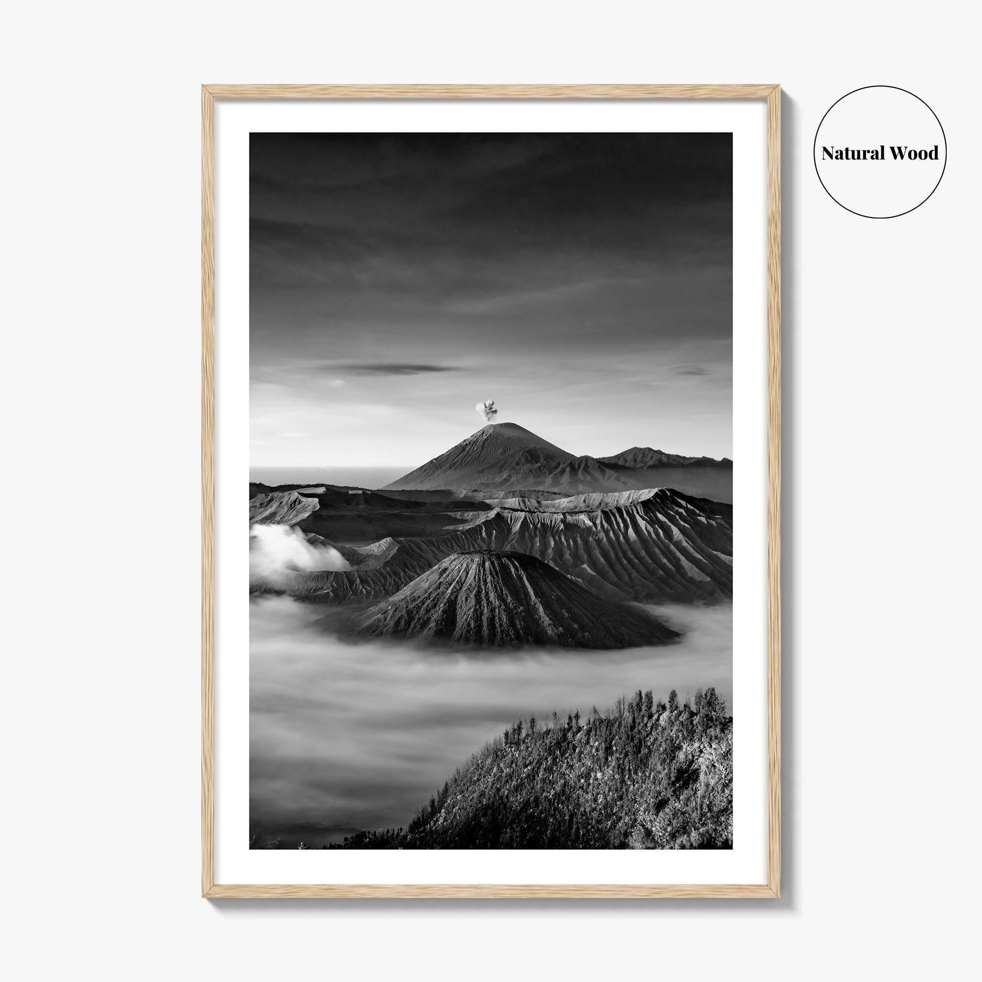 Mount Bromo Black and White Fine Art Photo Print, East Java Volcano Poster