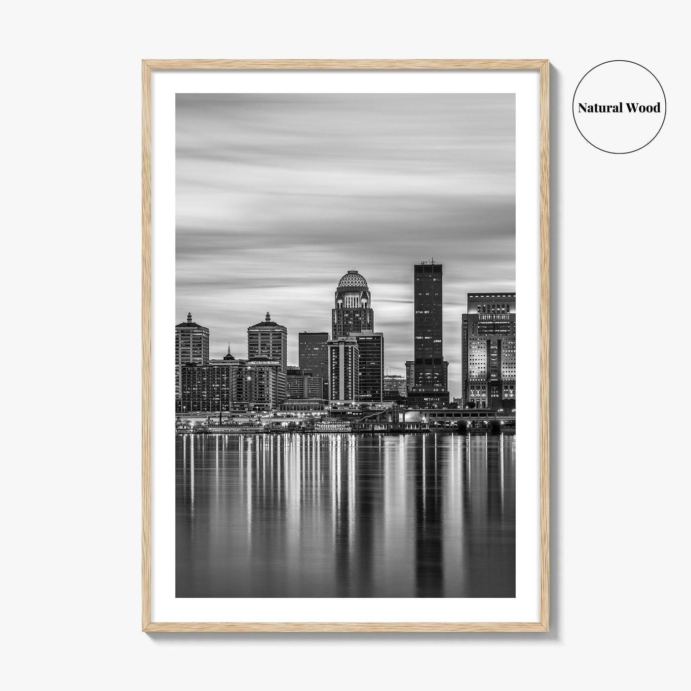 Louisville Skyline Black and White Fine Art Photo Print, Kentucky River Poster