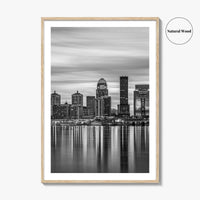Louisville Skyline Black and White Fine Art Photo Print, Kentucky River Poster