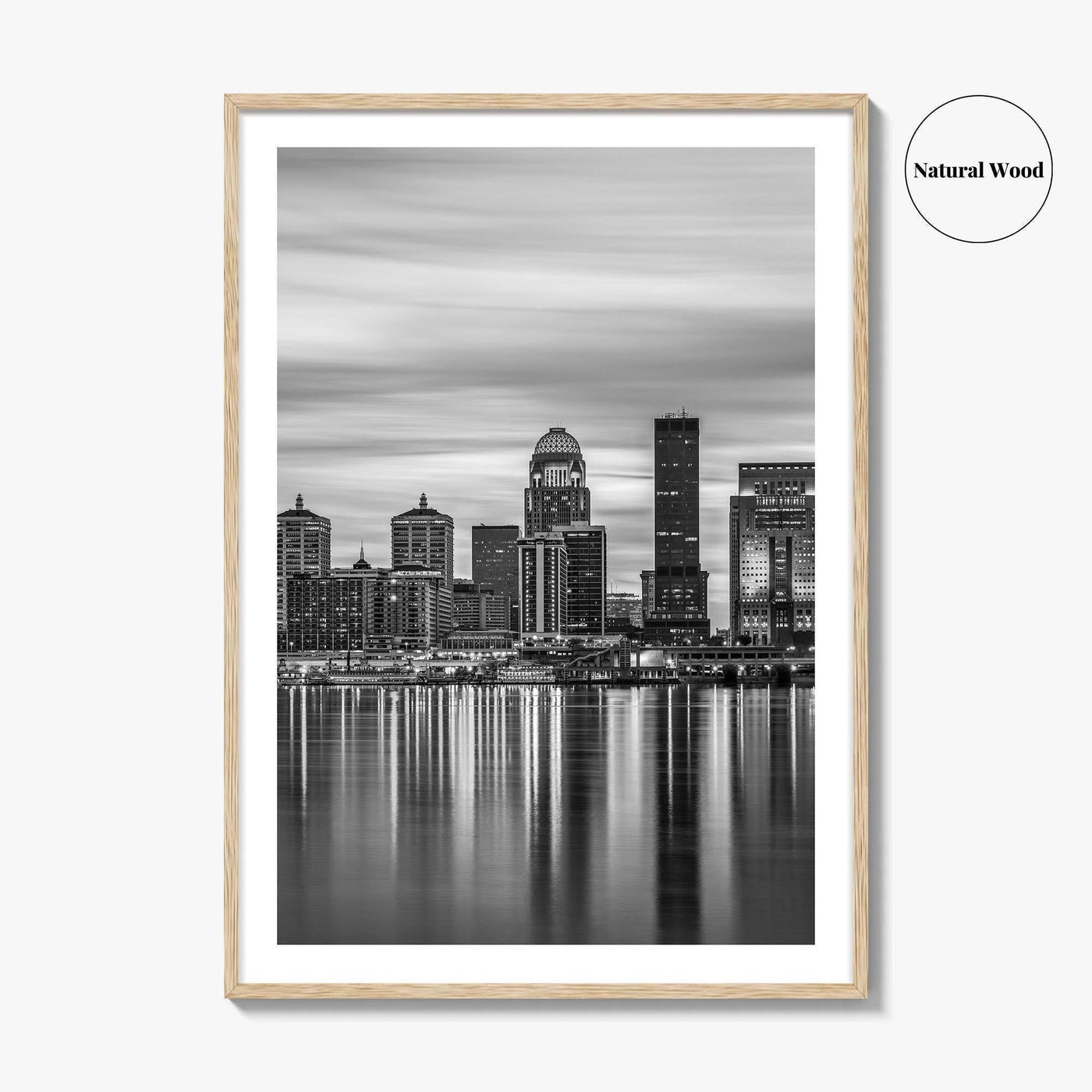 Louisville Skyline Black and White Fine Art Photo Print, Kentucky River Poster