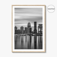 Louisville Skyline Black and White Fine Art Photo Print, Kentucky River Poster