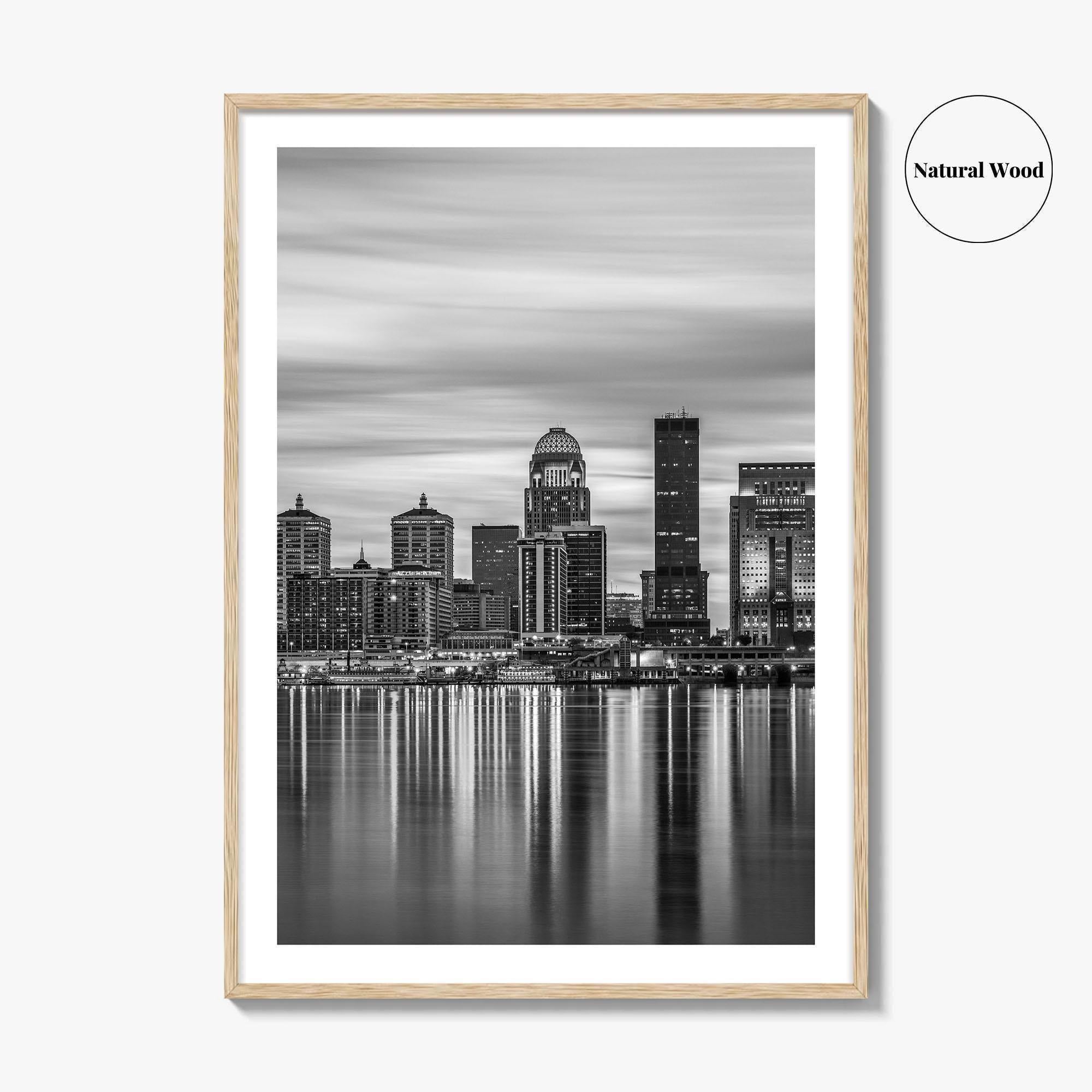 Louisville Skyline Black and White Fine Art Photo Print, Kentucky River Poster