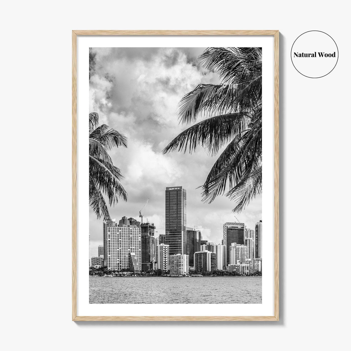 Miami Skyline Black and White Fine Art Photo Print, Florida Downtown Wall Poster, USA