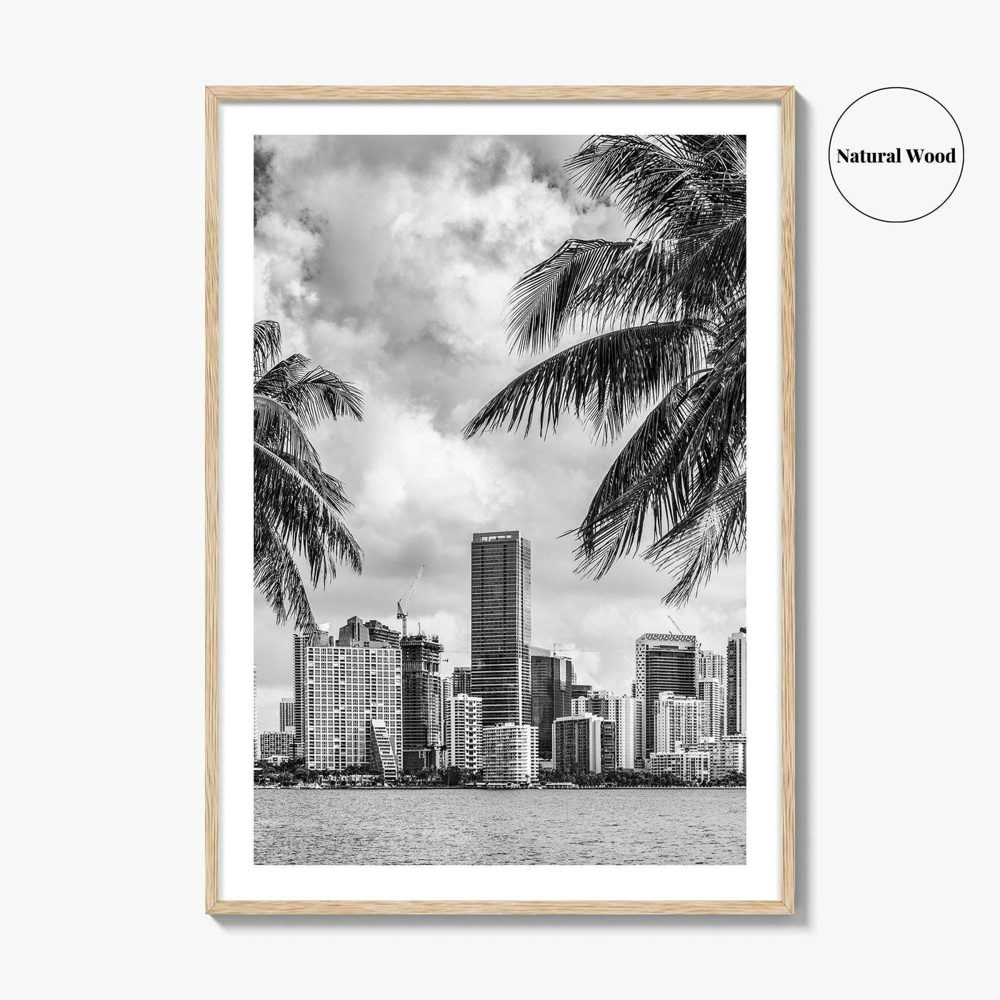 Miami Skyline Black and White Fine Art Photo Print, Florida Downtown Wall Poster, USA