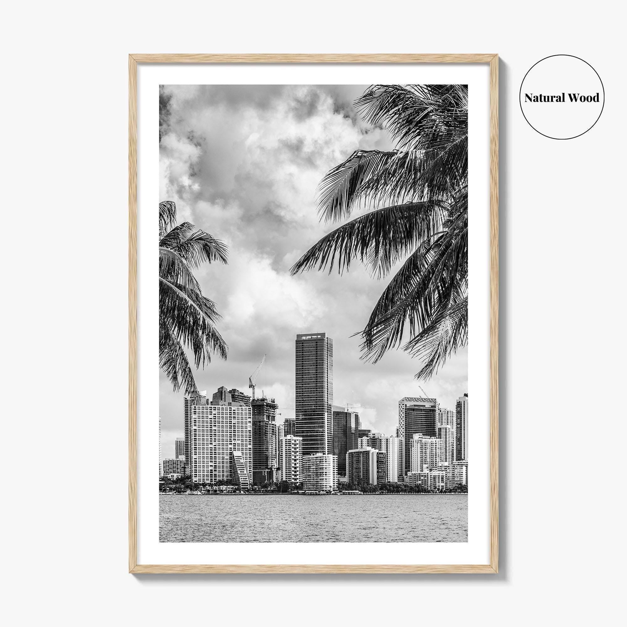 Miami Skyline Black and White Fine Art Photo Print, Florida Downtown Wall Poster, USA