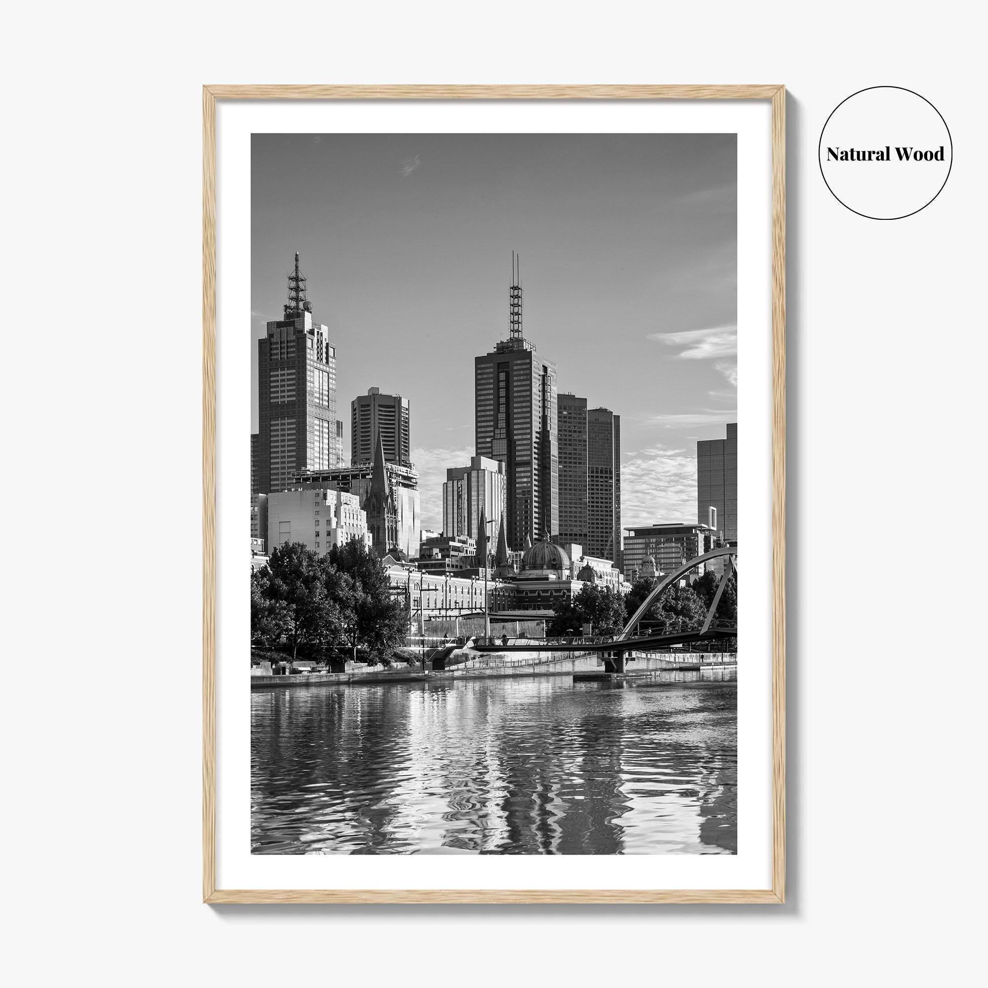 Melbourne Skyline Black and White Fine Art Photo Print, Southbank, Victoria Australia Wall Poster