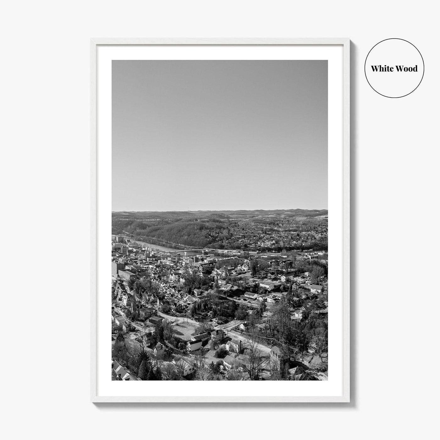 Morgantown Skyline Black and White Fine Art Photo Print, WVU Campus, West Virginia Poster