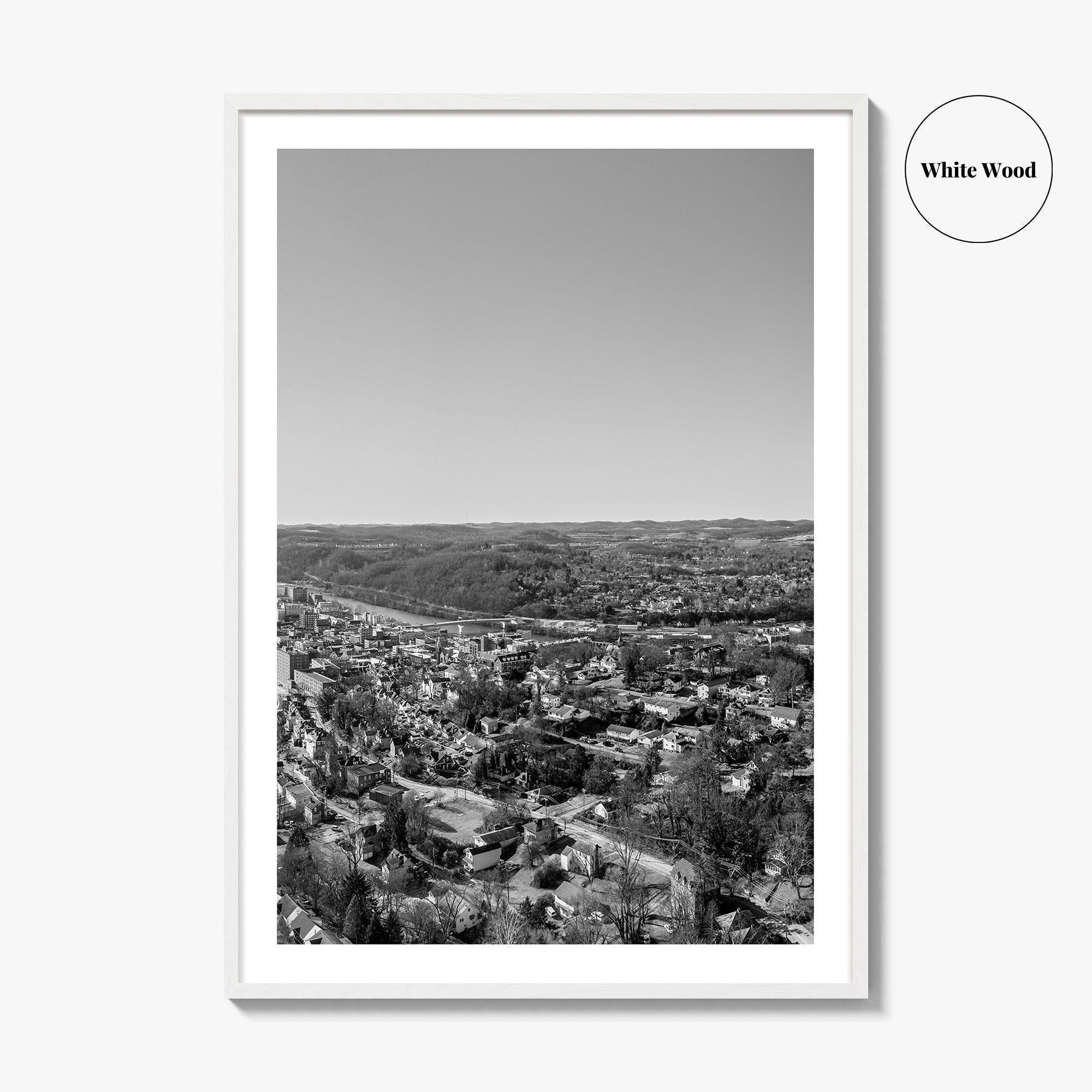Morgantown Skyline Black and White Fine Art Photo Print, WVU Campus, West Virginia Poster
