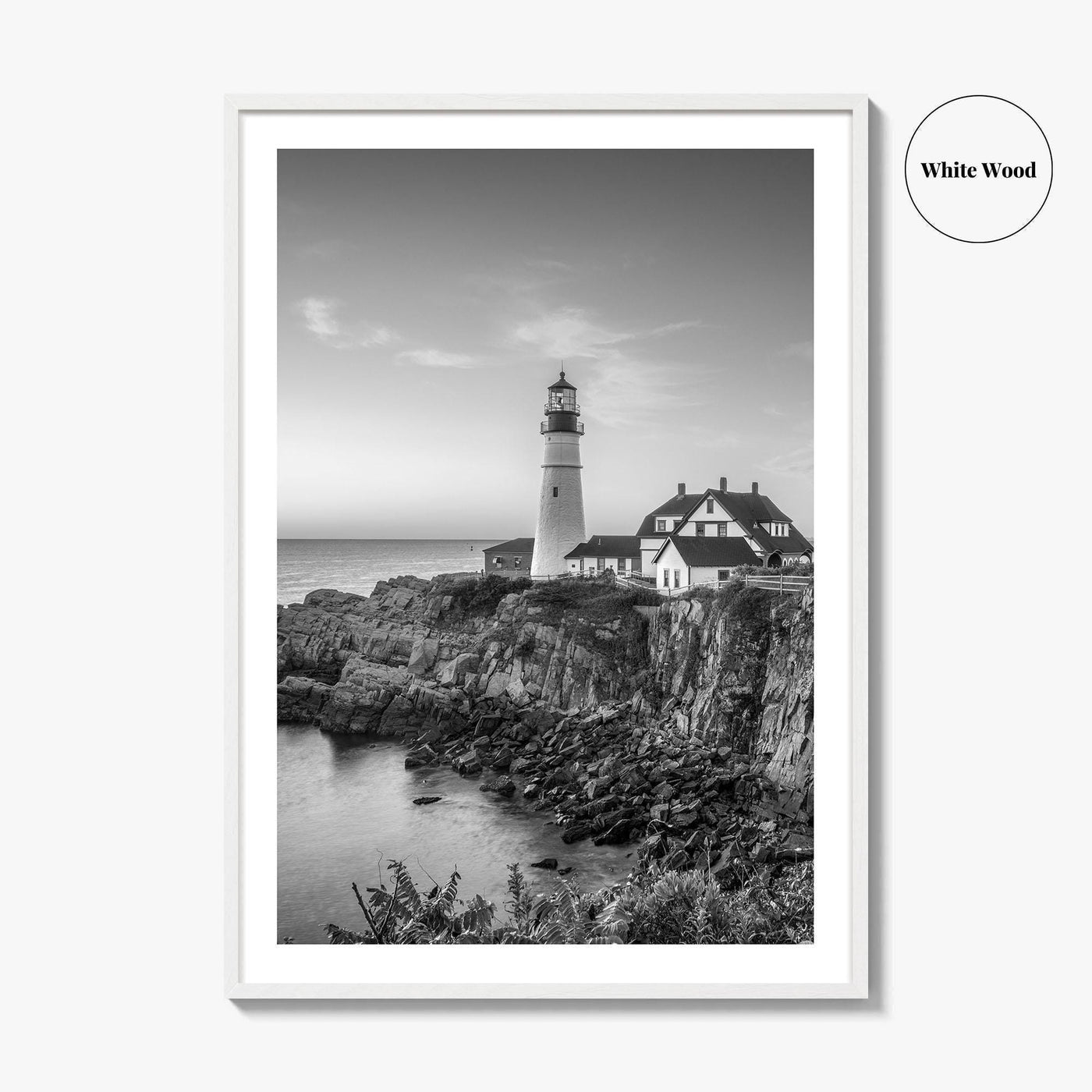 Portland Head Light Maine USA Black and White Fine Art Photo Print, Lighthouse Poster