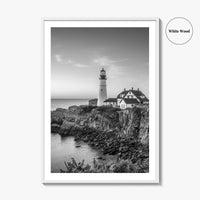 Portland Head Light Maine USA Black and White Fine Art Photo Print, Lighthouse Poster