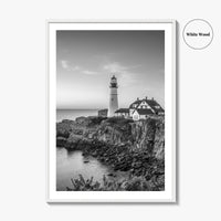 Portland Head Light Maine USA Black and White Fine Art Photo Print, Lighthouse Poster