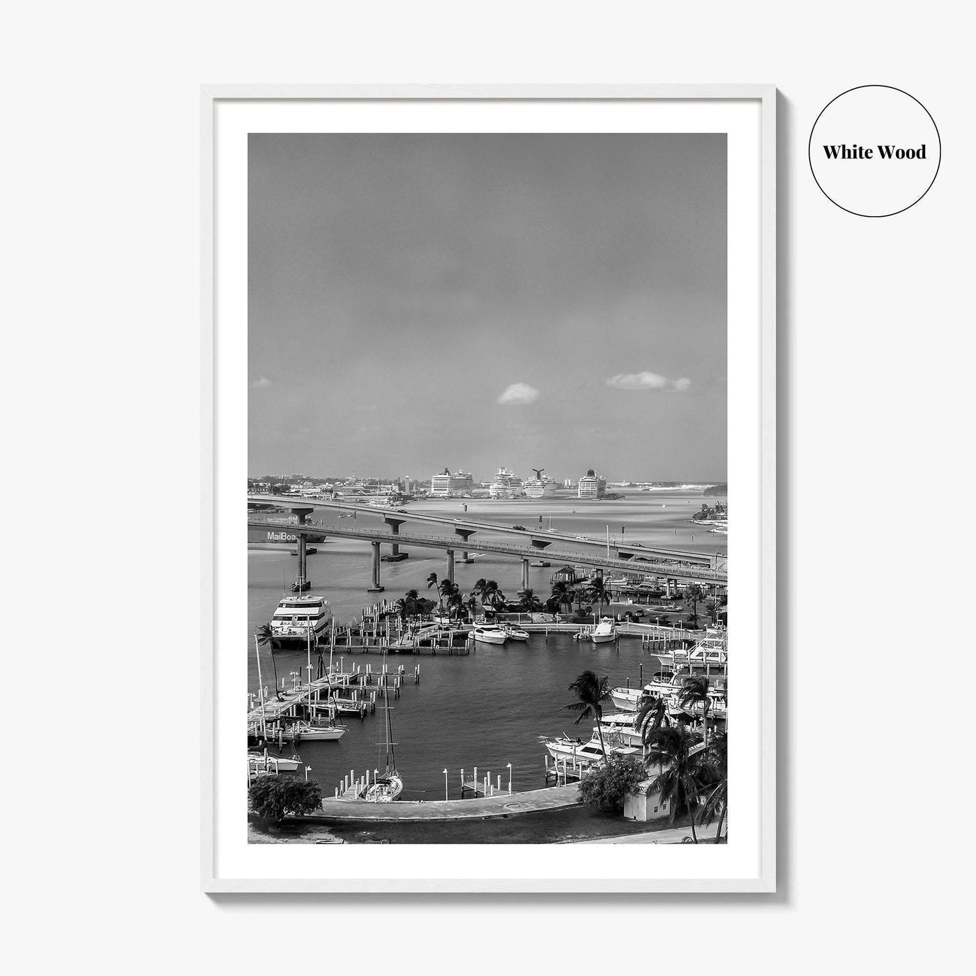 Nassau Black and White Fine Art Photo Print, Bahamas Paradise Island Bridge Boats Poster