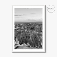 Badlands National Park Black and White Fine Art Photo Print, South Dakota Landscape Poster