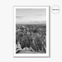 Badlands National Park Black and White Fine Art Photo Print, South Dakota Landscape Poster